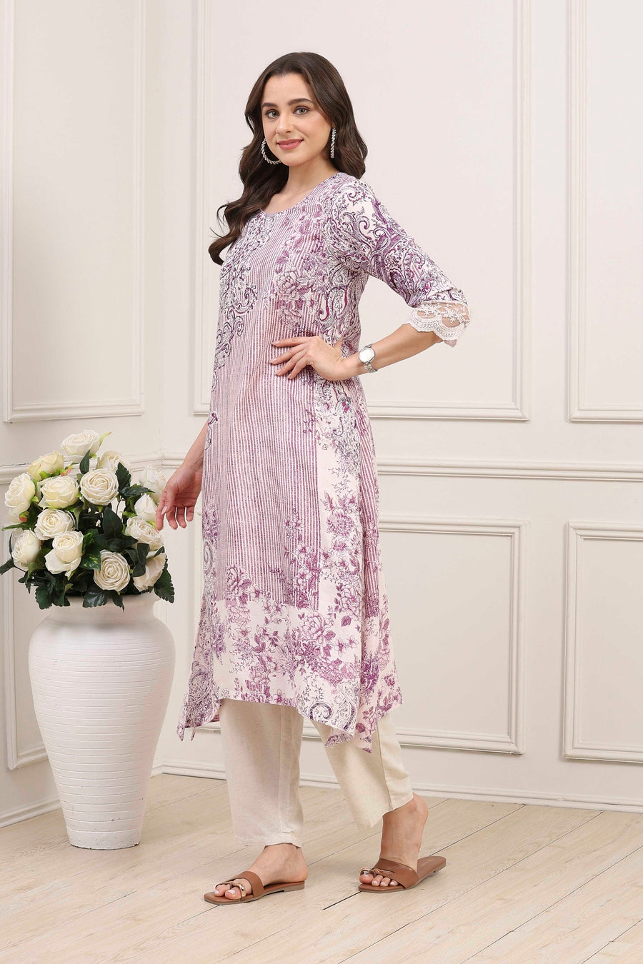 Purple Viscose Rayon Paisley Printed Straight Kurta - image 3
