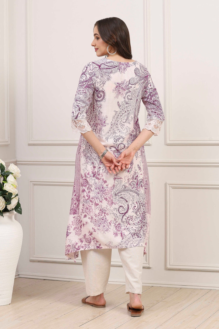 Purple Viscose Rayon Paisley Printed Straight Kurta - image 4