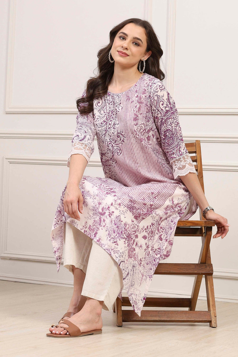 Purple Viscose Rayon Paisley Printed Straight Kurta - image 6