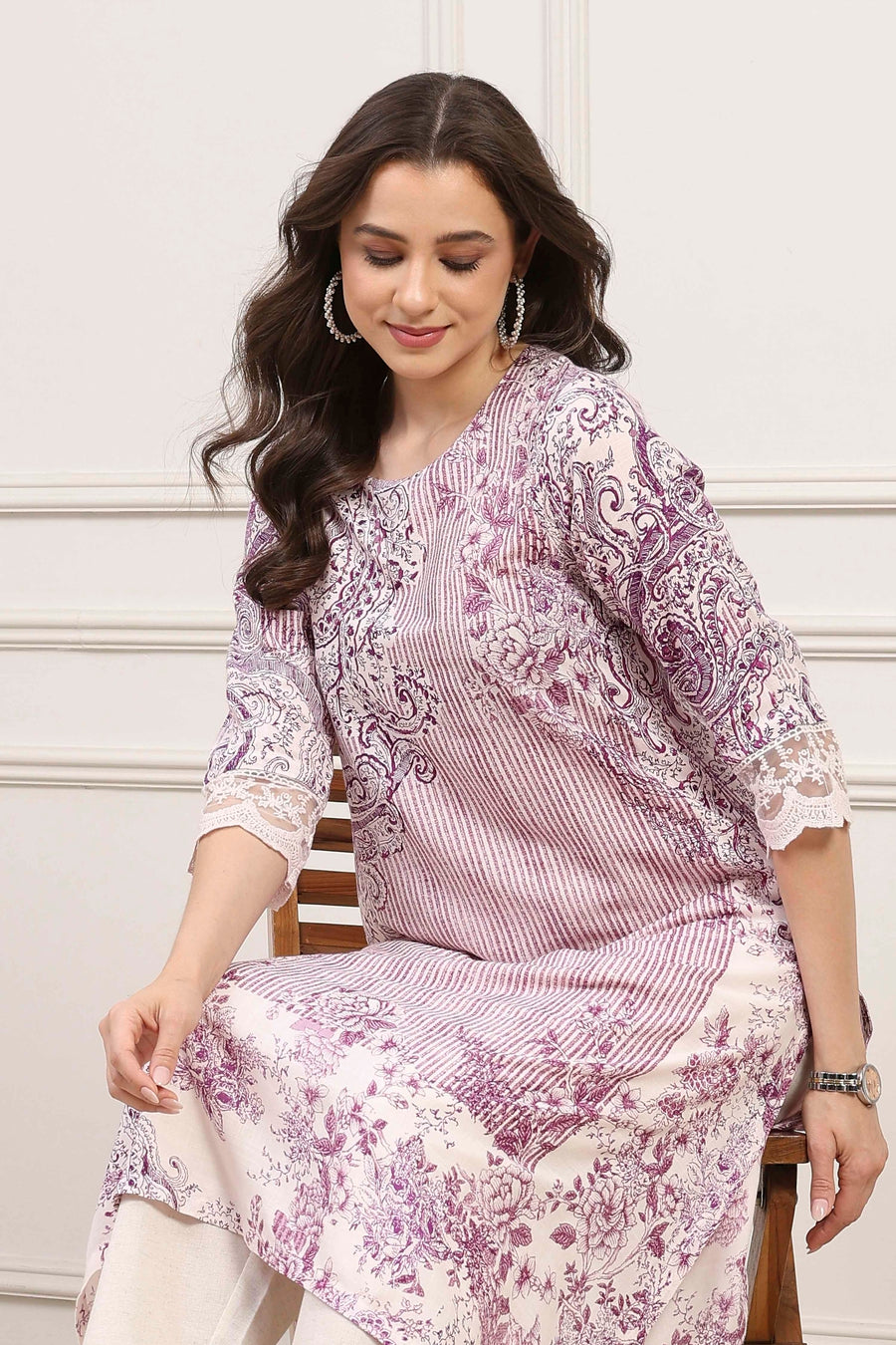 Purple Viscose Rayon Paisley Printed Straight Kurta - image 7