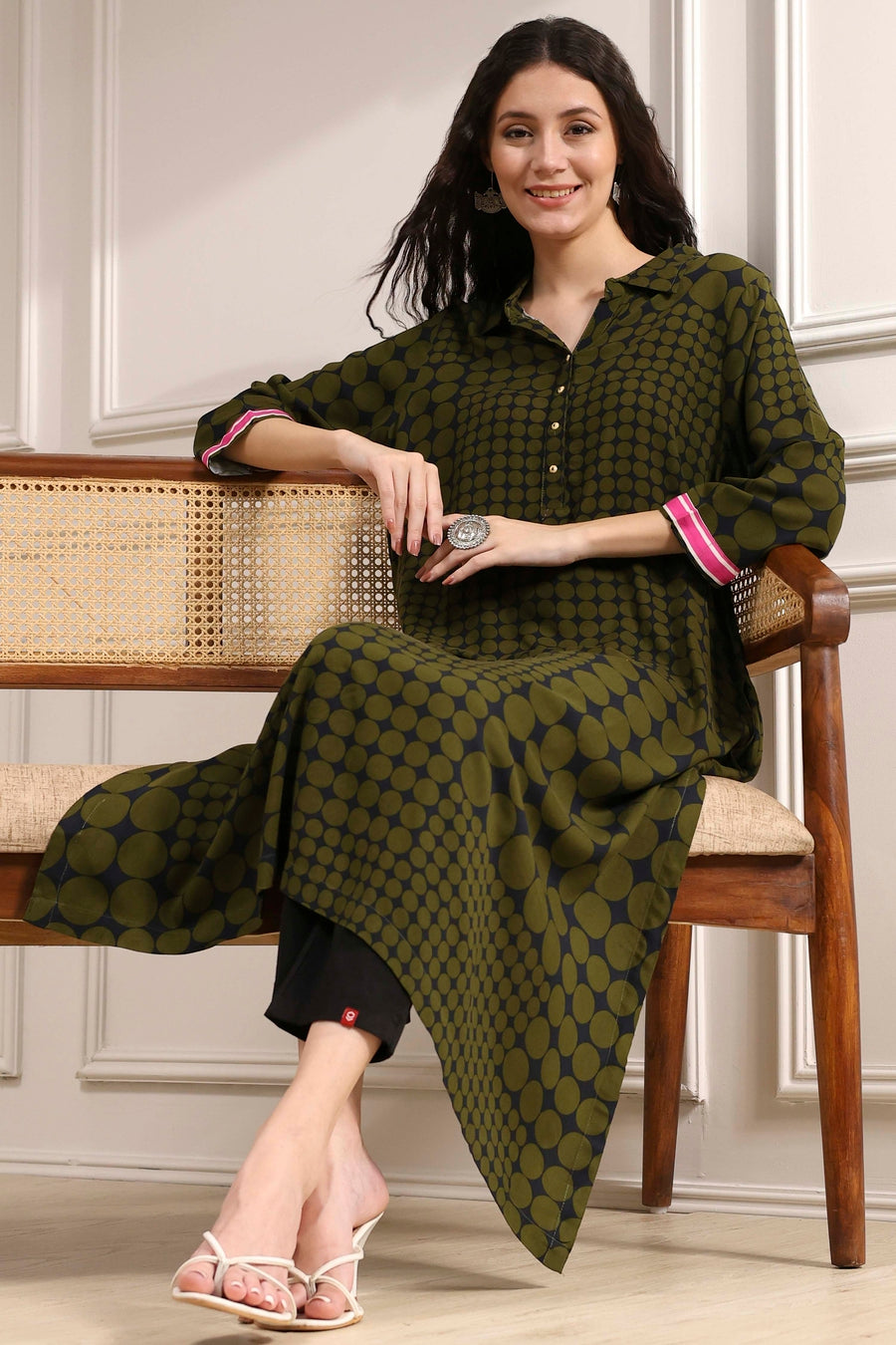 Olive Green Printed Straight Kurta
