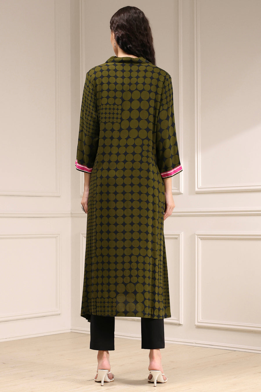 Olive Green Printed Straight Kurta - image 4