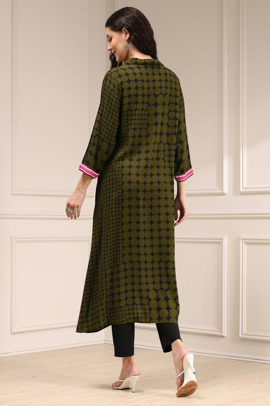 Olive Green Printed Straight Kurta - image 5