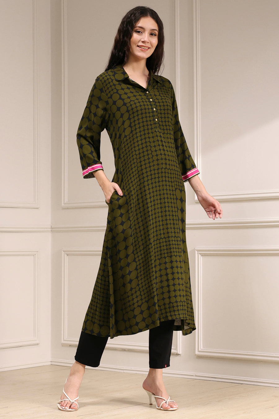 Olive Green Printed Straight Kurta - image 6
