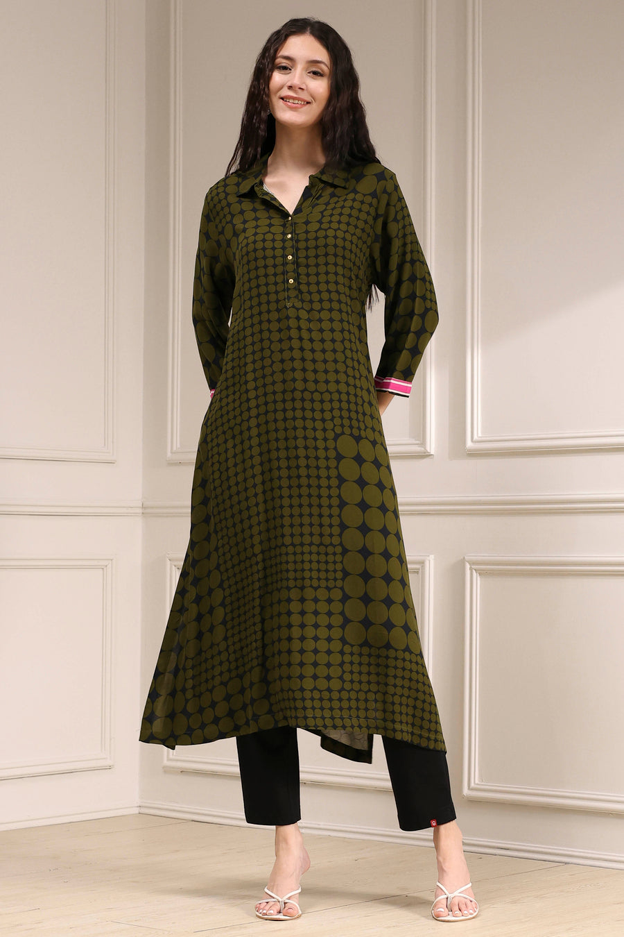 Olive Green Printed Straight Kurta - image 7