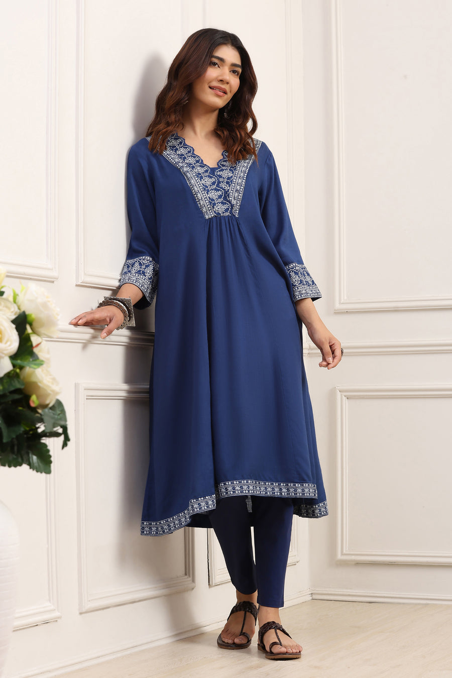 Indigo Viscose Rayon Yoke Design A-Line Kurta