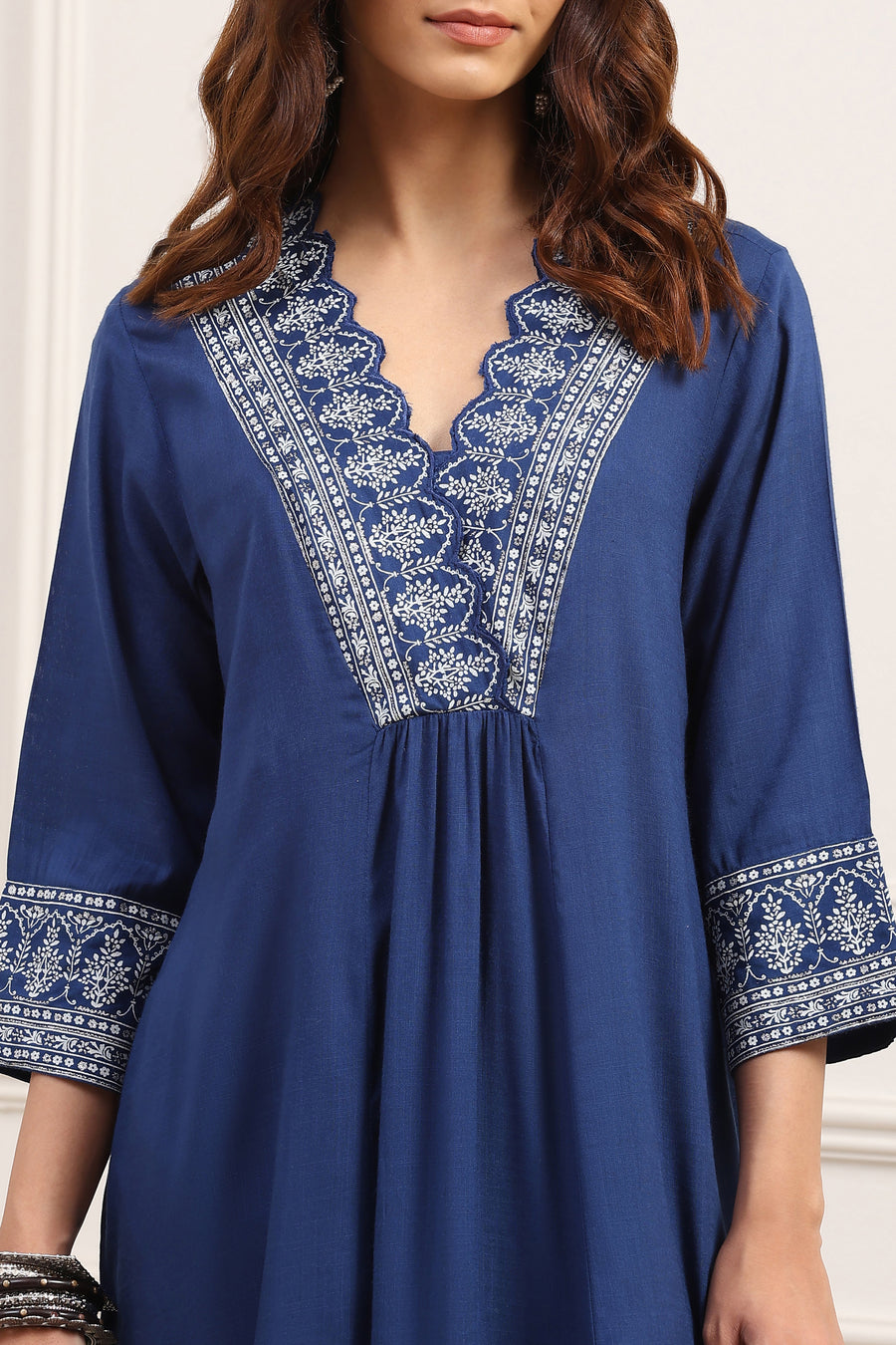 Indigo Viscose Rayon Yoke Design A-Line Kurta - image 2