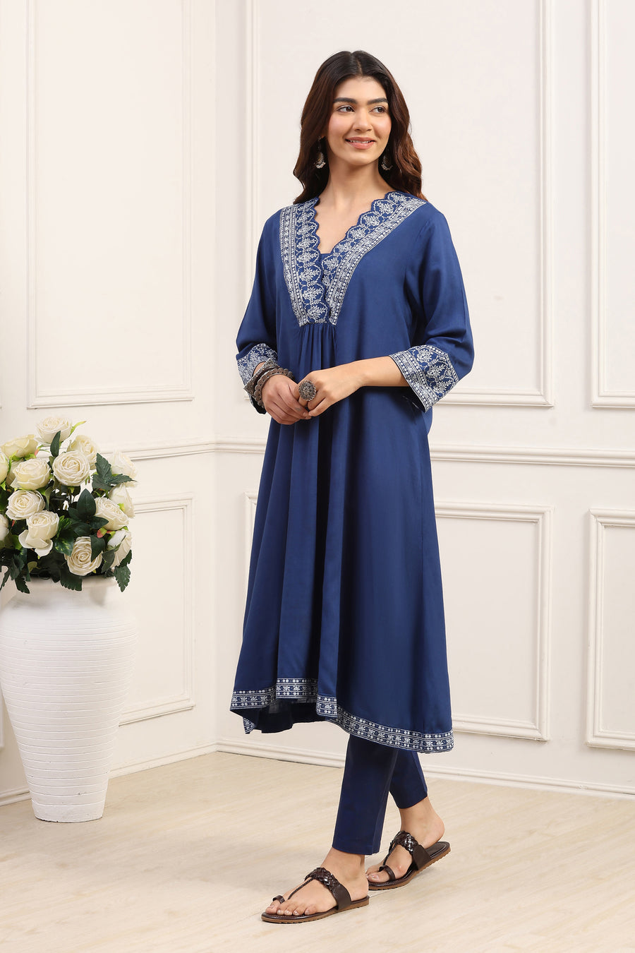 Indigo Viscose Rayon Yoke Design A-Line Kurta - image 3