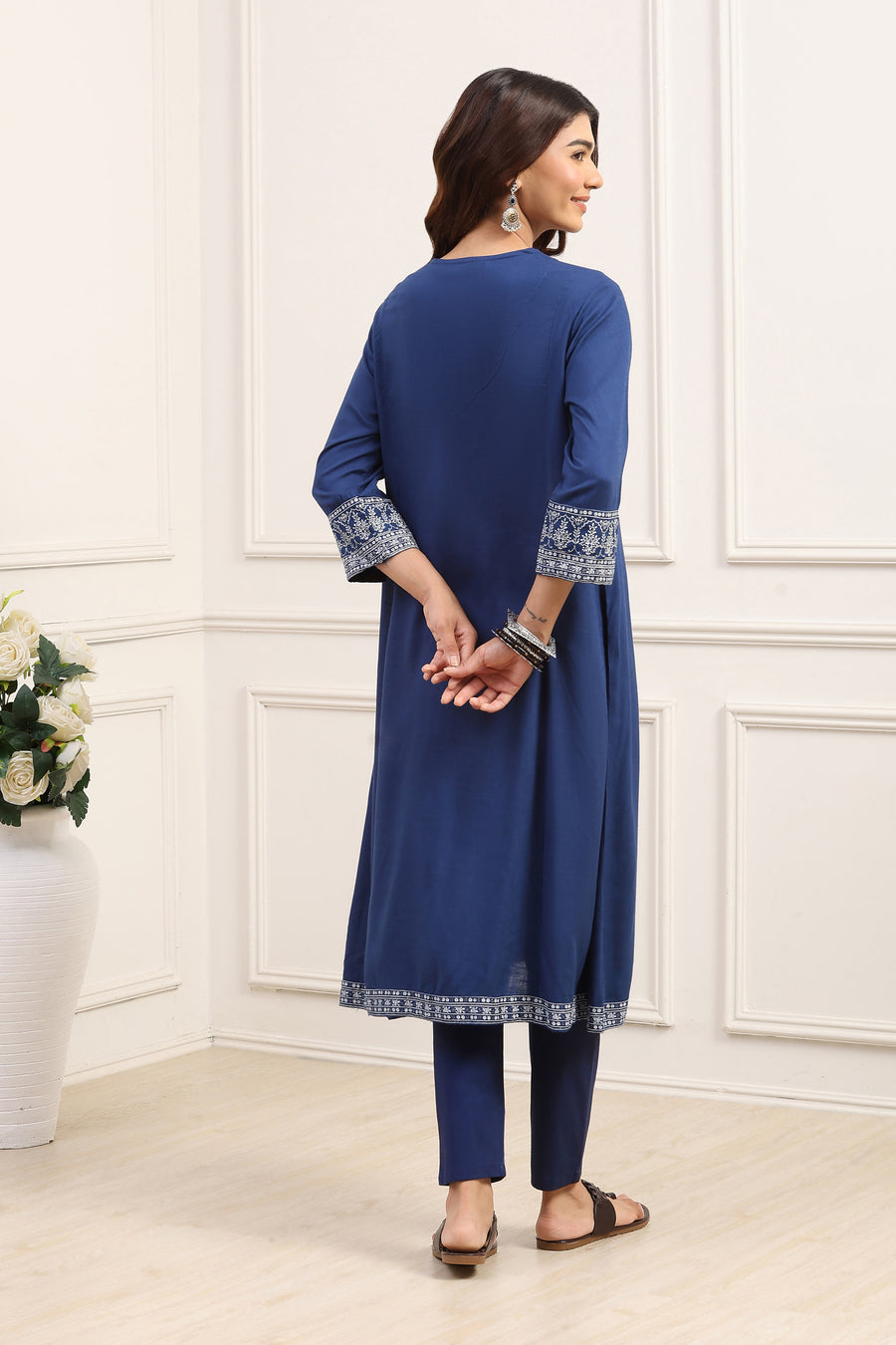 Indigo Viscose Rayon Yoke Design A-Line Kurta - image 4