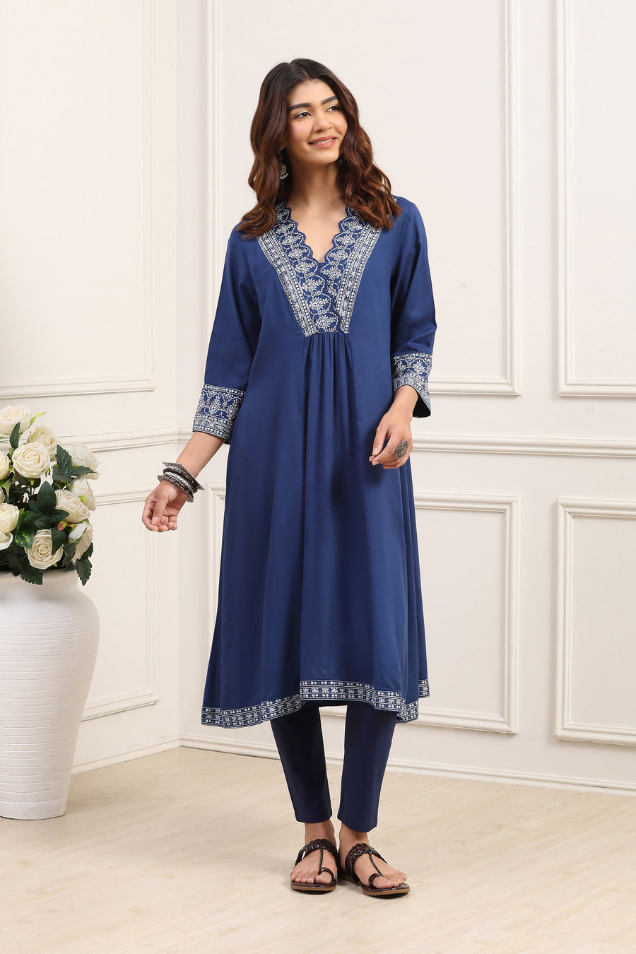 Indigo Viscose Rayon Yoke Design A-Line Kurta - image 6