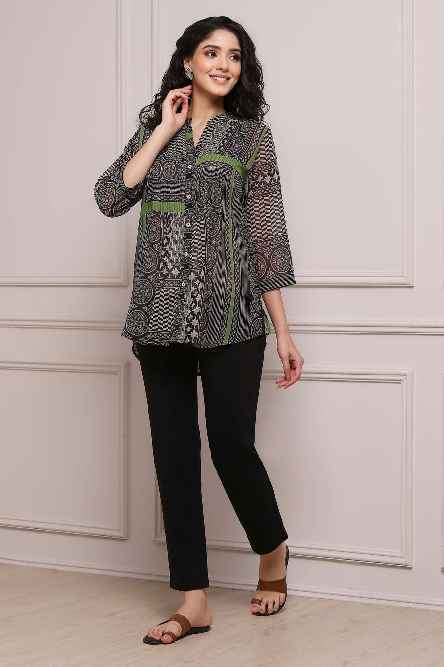 Black Art Silk Straight Kurta with Inner