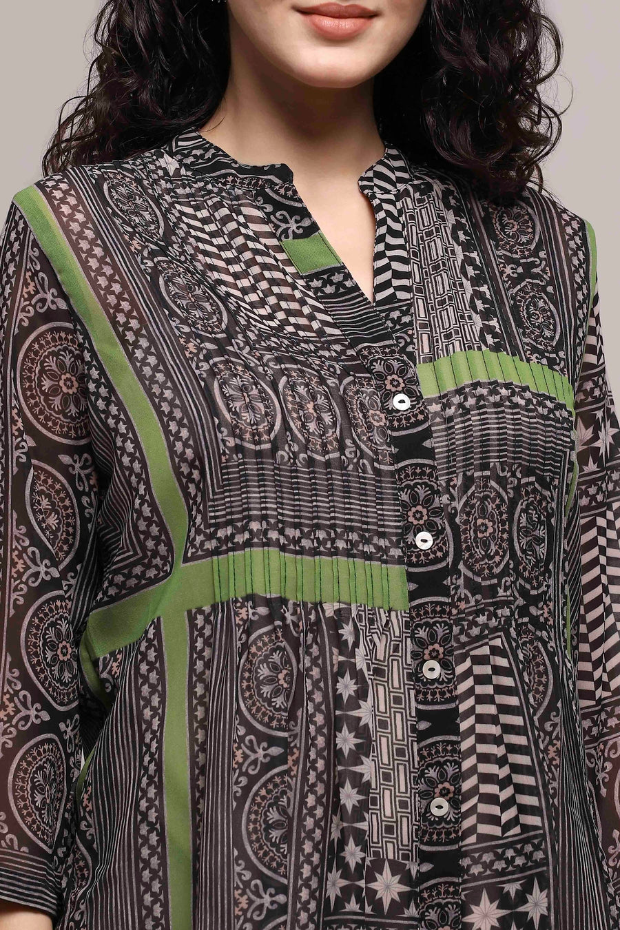 Black Art Silk Straight Kurta with Inner - image 2