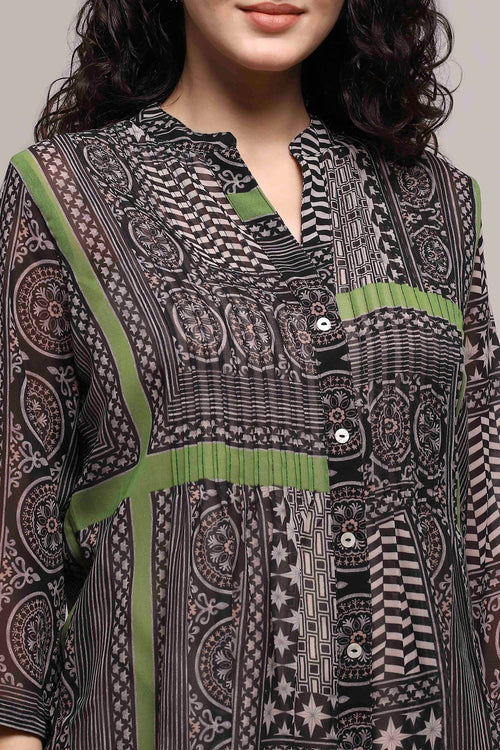 Black Art Silk Straight Kurta with Inner - image 2