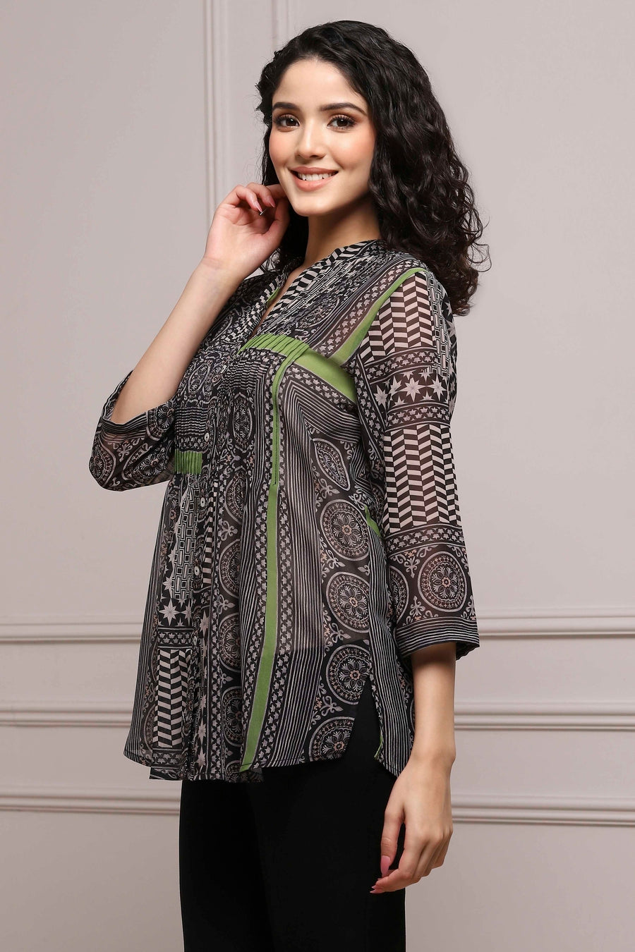 Black Art Silk Straight Kurta with Inner - image 3