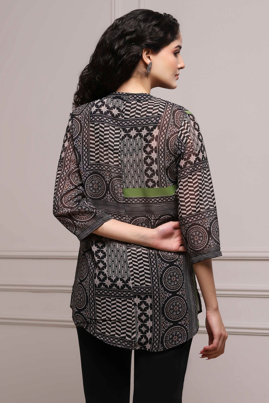 Black Art Silk Straight Kurta with Inner - image 4