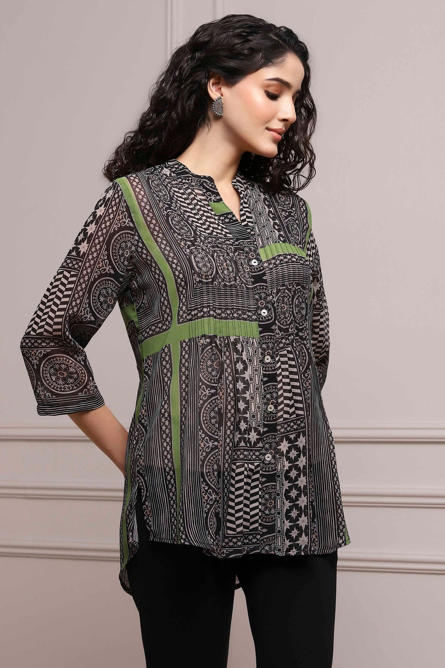 Black Art Silk Straight Kurta with Inner - image 5