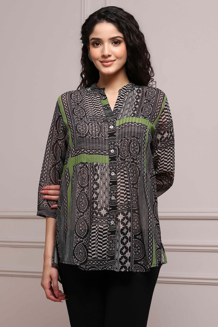Black Art Silk Straight Kurta with Inner - image 6