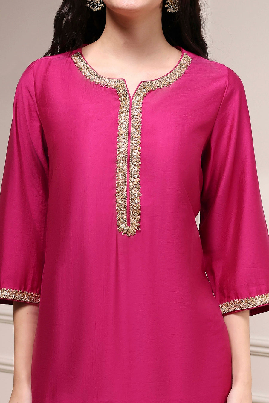 Wine Magenta Solid Straight Kurta - image 2