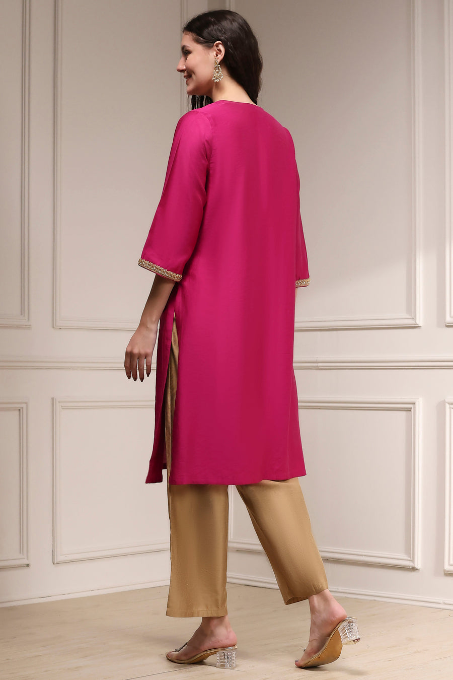 Wine Magenta Solid Straight Kurta - image 4