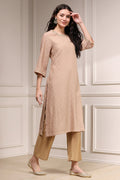 Nude-Toned Metallic Pattern Straight Kurta