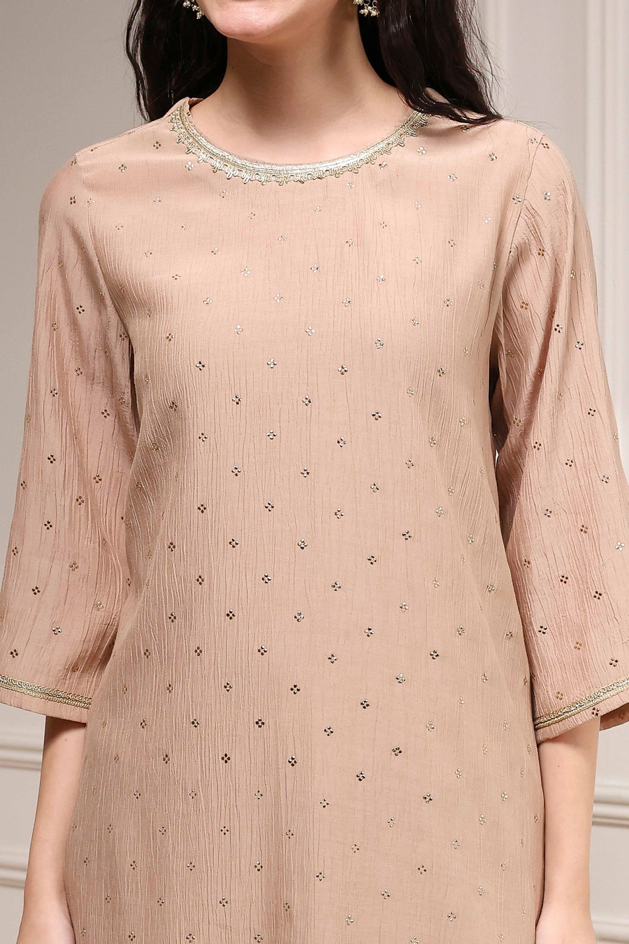 Nude-Toned Metallic Pattern Straight Kurta - image 2