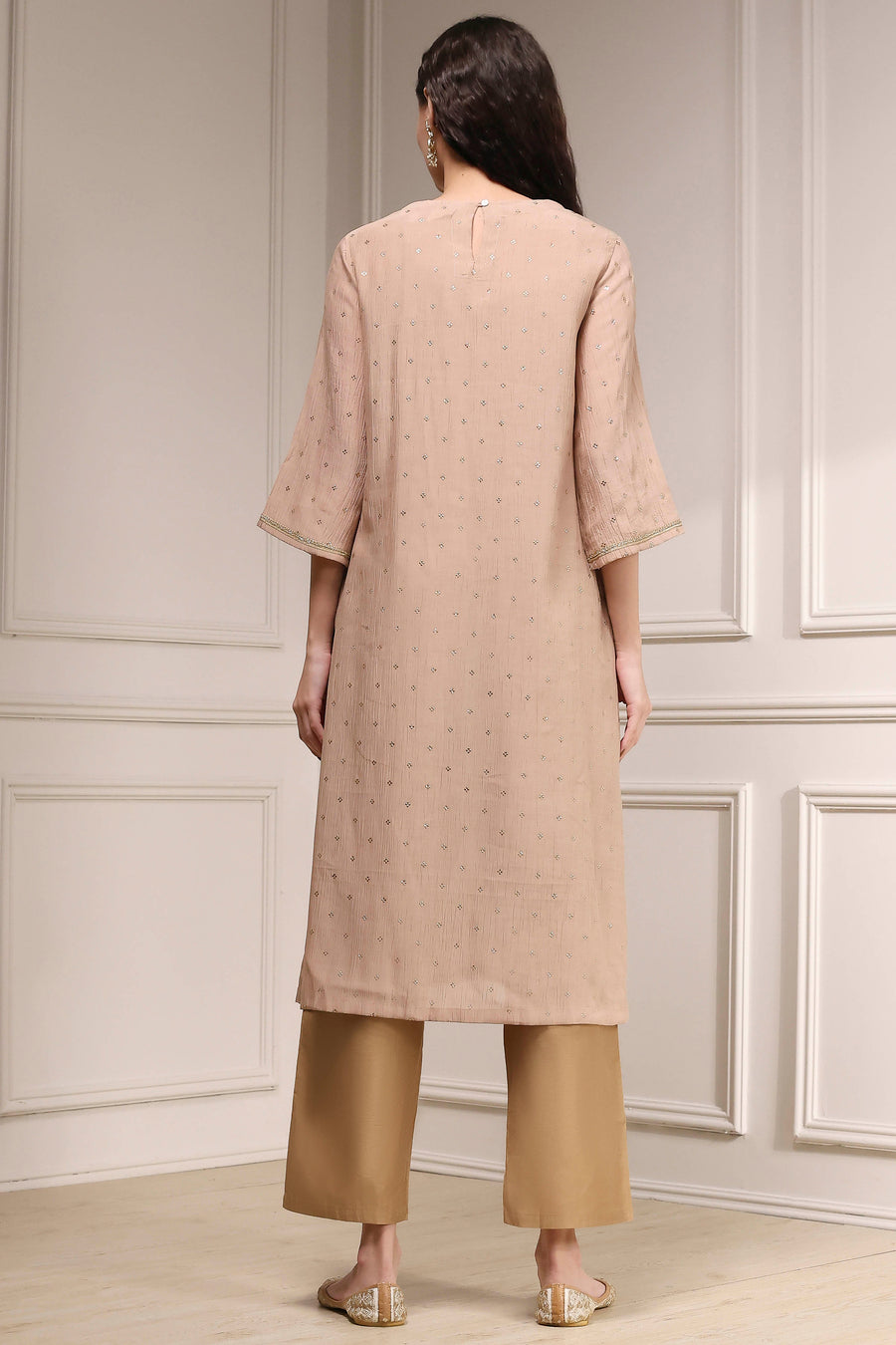 Nude-Toned Metallic Pattern Straight Kurta - image 4