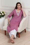 Purple Printed Yarn-Dyed Straight Kurta