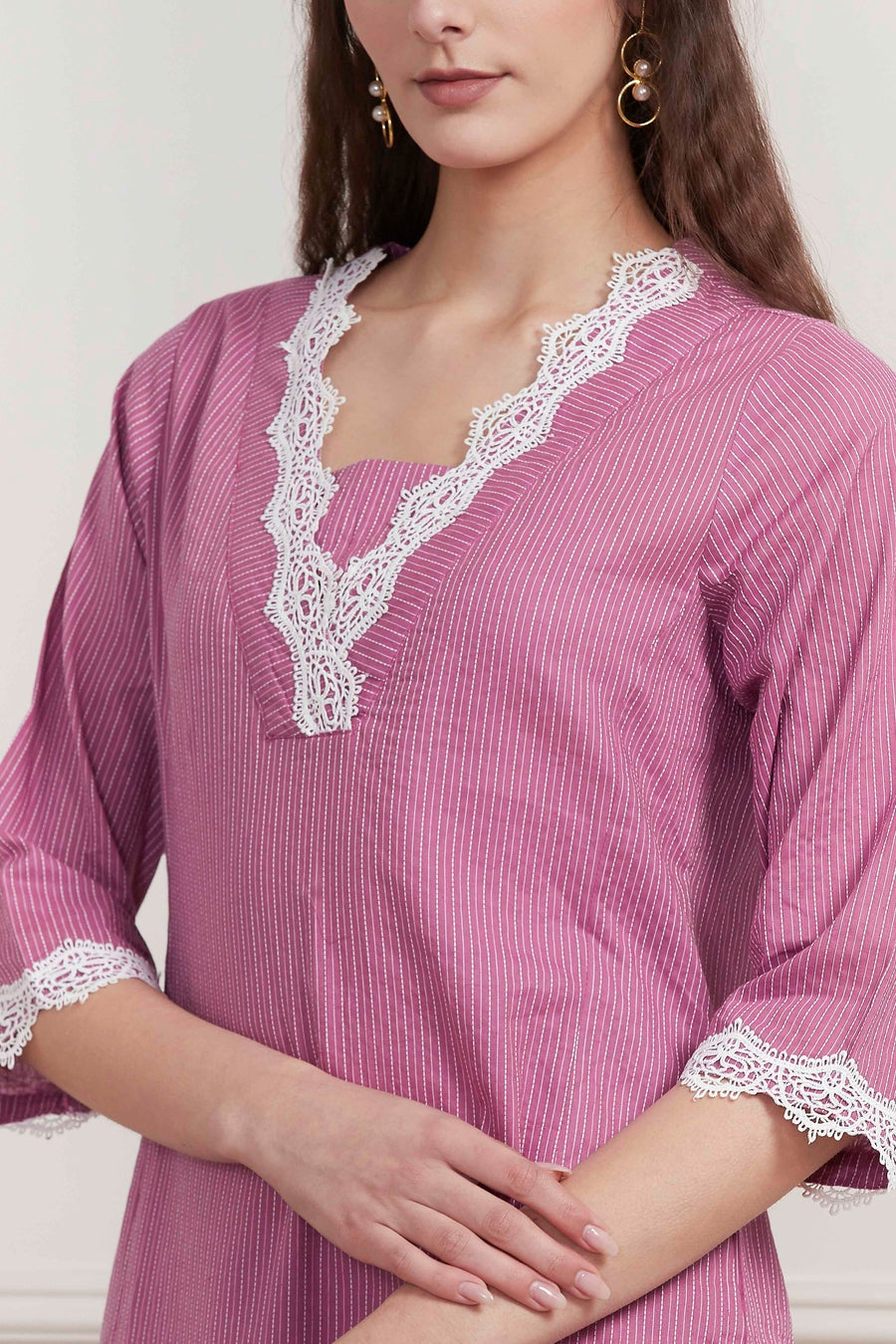 Purple Printed Yarn-Dyed Straight Kurta - image 2