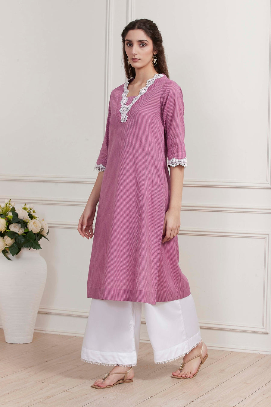 Purple Printed Yarn-Dyed Straight Kurta - image 3