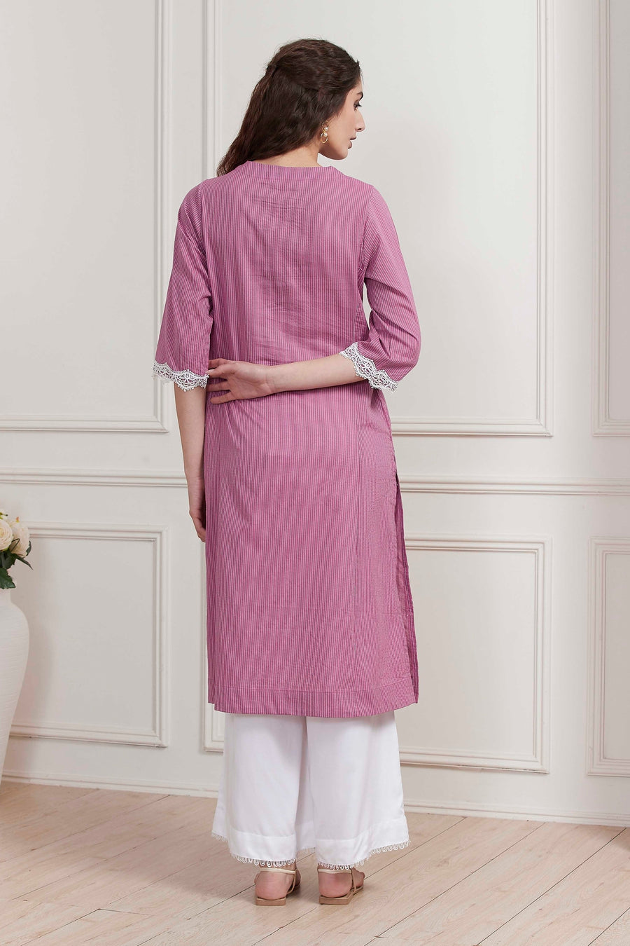 Purple Printed Yarn-Dyed Straight Kurta - image 4