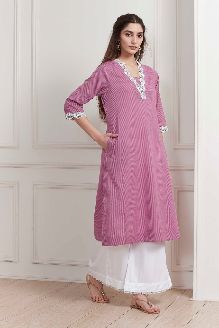 Purple Printed Yarn-Dyed Straight Kurta - image 5