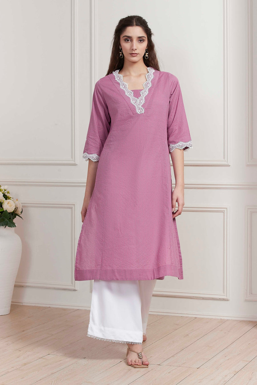 Purple Printed Yarn-Dyed Straight Kurta - image 6