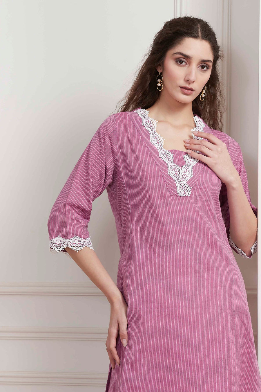 Purple Printed Yarn-Dyed Straight Kurta - image 7