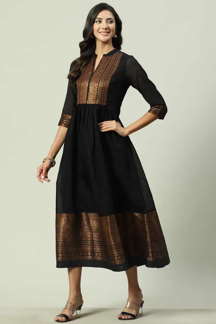 Black Yarn-Dyed Flared Kurta