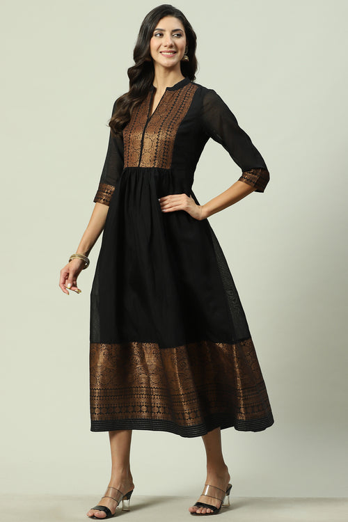 Black Yarn-Dyed Flared Kurta