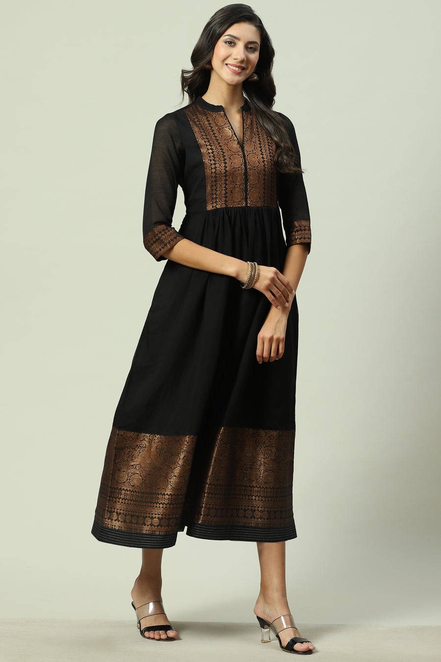 Black Yarn-Dyed Flared Kurta - image 3