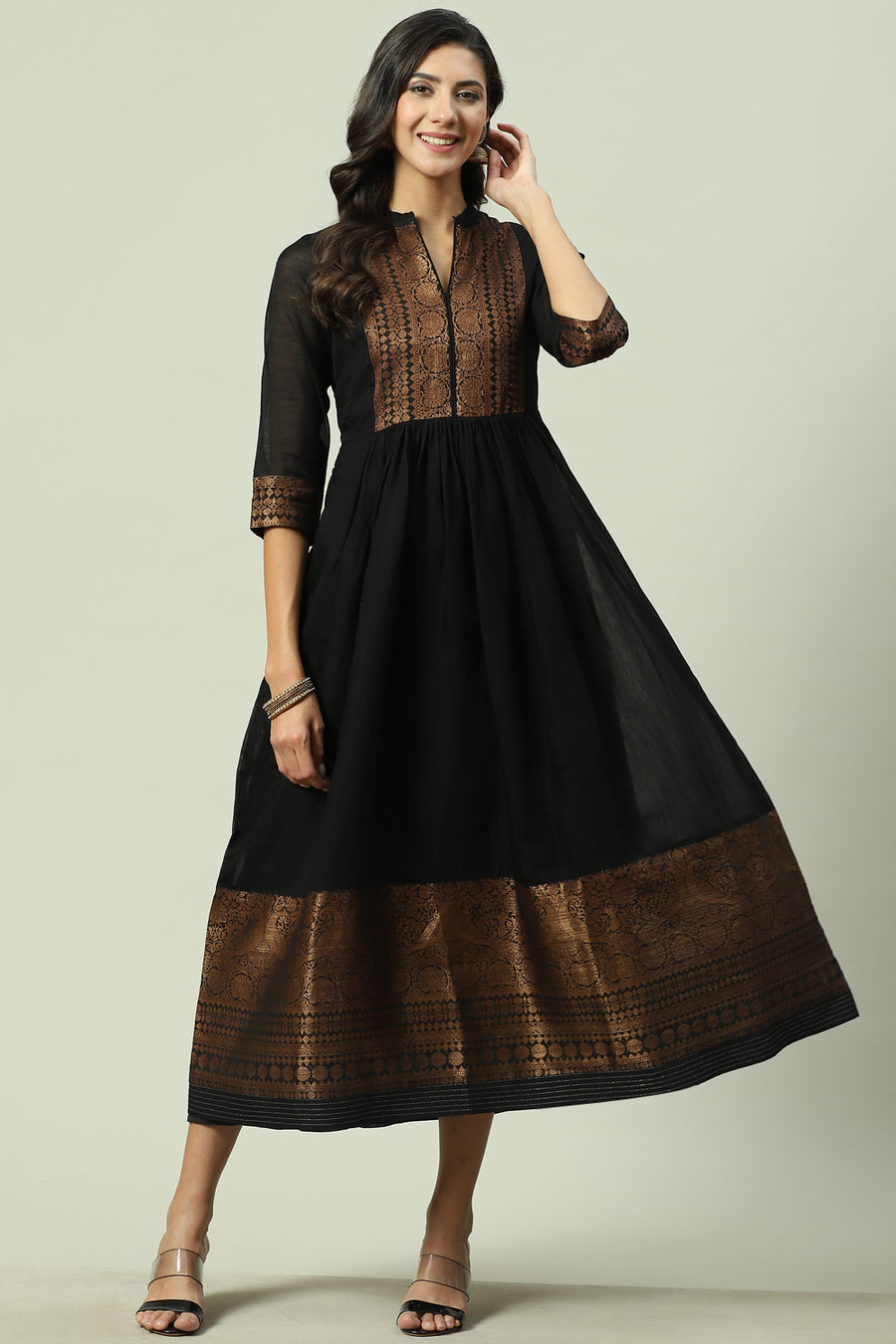 Black Yarn-Dyed Flared Kurta - image 5