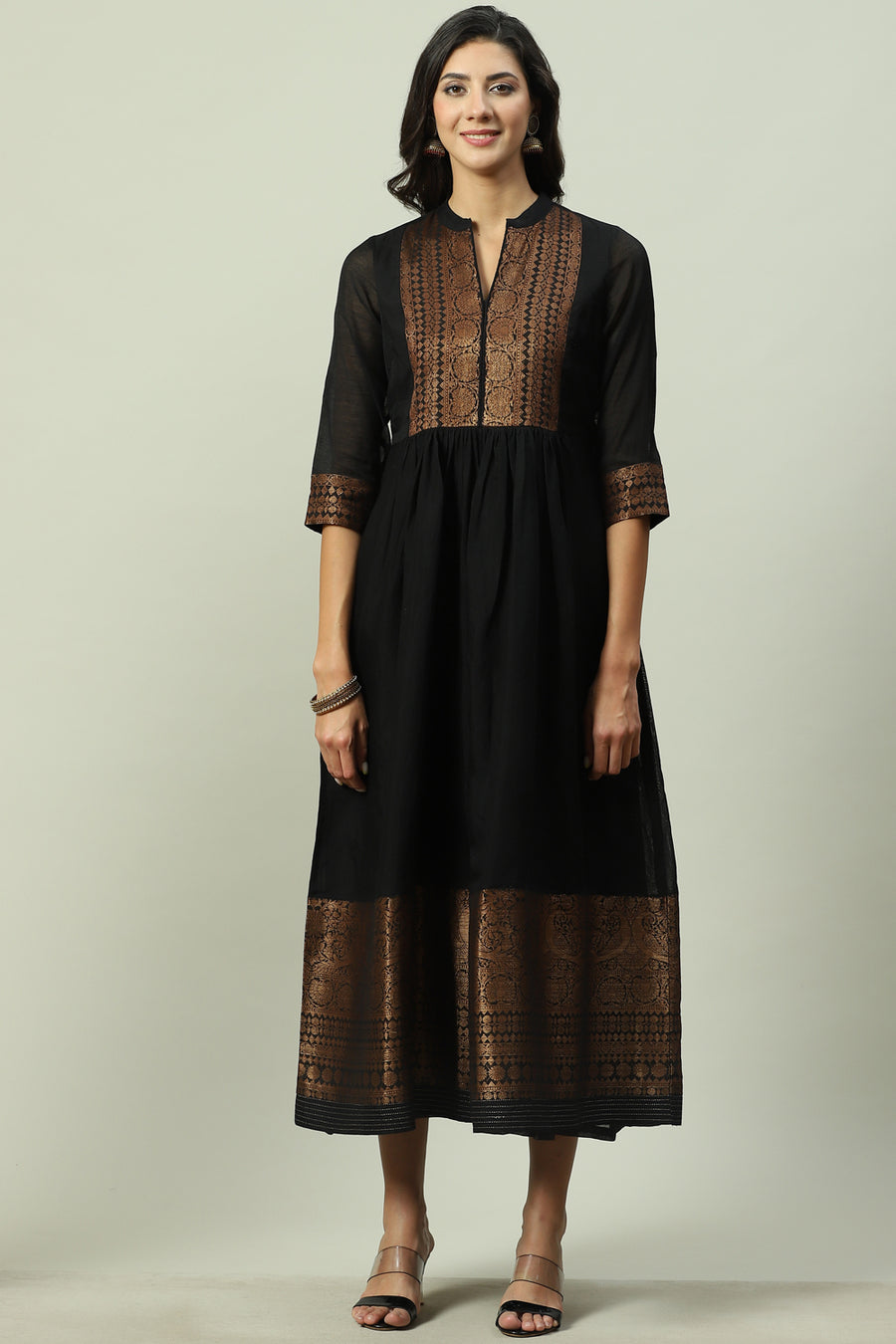 Black Yarn-Dyed Flared Kurta - image 6