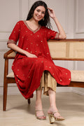 Red Printed Asymmetric A-Line Kurta
